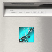 Aimant Fine Aqua Cool mignonne Girl Retro Floral (In Situ (Lave-vaisselle))