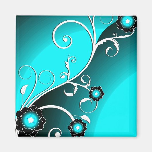 Aimant Fine Aqua Cool mignonne Girl Retro Floral (Devant)