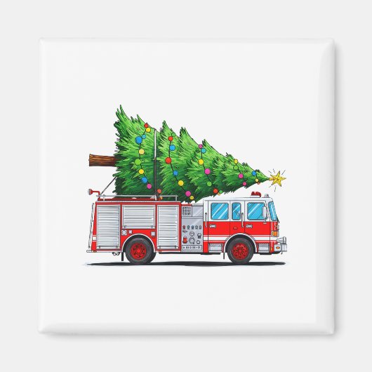 Aimant Fire Truck Christmas Tree Xmas Lights Firefighter  (Devant)