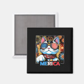 Aimant Fireworks Patriotique Maneki Neko Chat Merica (Recto/Verso)