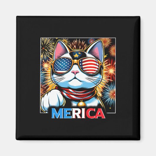 Aimant Fireworks Patriotique Maneki Neko Chat Merica (Devant)