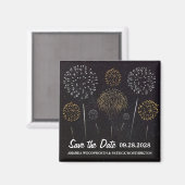 Aimant Fireworks Theme Black Gold Enregistrer La Date (Recto/Verso)