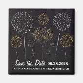 Aimant Fireworks Theme Black Gold Enregistrer La Date (Devant)