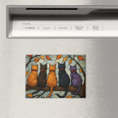 Aimant Five Cats on a Tree Branch Stained Glass Style (In Situ (Lave-vaisselle))