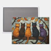 Aimant Five Cats on a Tree Branch Stained Glass Style (Recto/Verso)