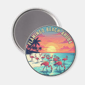 Aimant Flamant rose Beach à Aruba Travel (Recto/Verso)