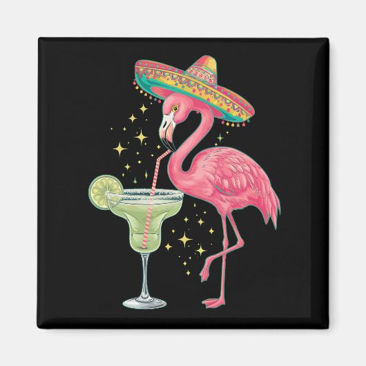 Aimant Flamant rose Boire Margarita Funny Poncho mexicain (Devant)