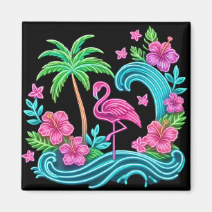 Aimant Flamant rose de néon tropical