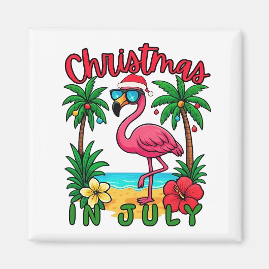 Aimant Flamant rose de Noël en juillet (Devant)