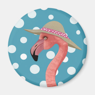 Aimant Flamant rose d'été gai Blue Polka Dot casquette d'