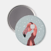 Aimant Flamant rose D'Hiver Cosy Avec Écharpe (Recto/Verso)