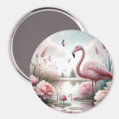 Aimant Flamant rose en Pastel Pond Floral Scene (Recto/Verso)