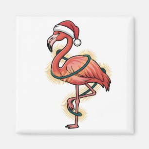 Aimant Flamant Rose Enveloppé De Lumières De Noël