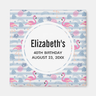 Aimant Flamant rose et ananas Motif Enregistrer la date