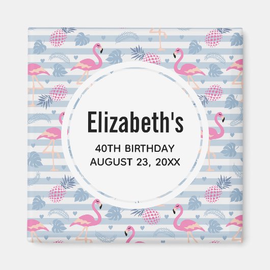 Aimant Flamant rose et ananas Motif Enregistrer la date (Devant)