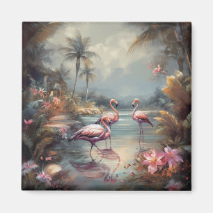 Aimant Flamant Rose Exotique Antique Lagune Tropicale