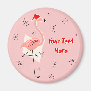 Aimant Flamant rose Père Noël Pink Texte magnétique rond