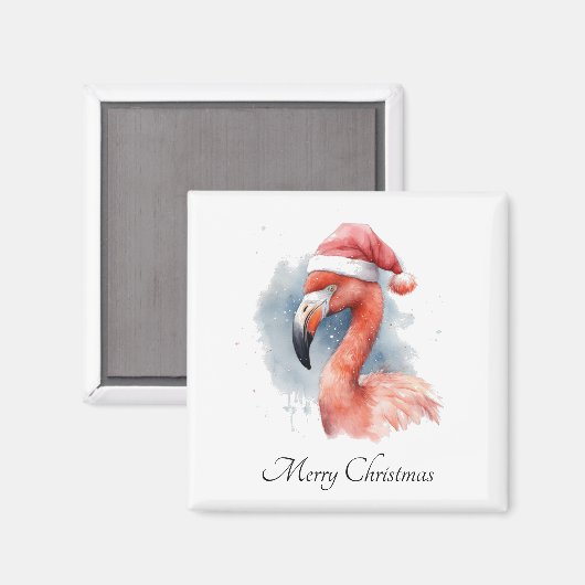 Aimant Flamant rose père Noël Snowbird, personnalisé (Recto/Verso)