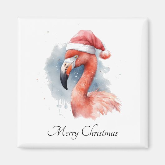 Aimant Flamant rose père Noël Snowbird, personnalisé (Devant)