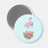 Aimant Flamant rose rose à Santa Hat Noël Whimsical (Recto/Verso)