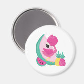 Aimant Flamant rose rose avec pastèque et ananas (Recto/Verso)