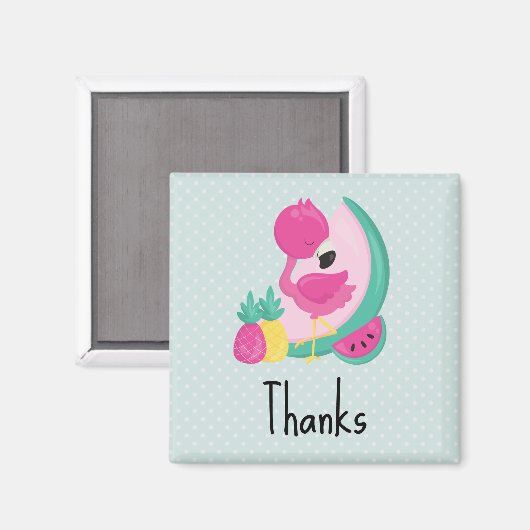 Aimant Flamant rose rose avec pastèque et ananas (Recto/Verso)
