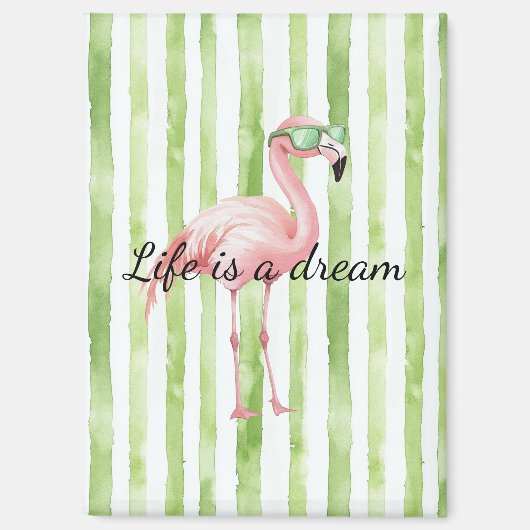 Aimant Flamant rose rose blanc vert (Recto)