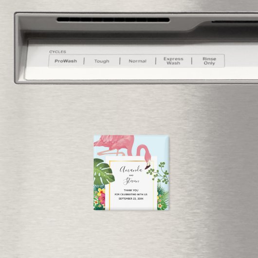 Aimant Flamant rose rose élégant et Mariage Feuille tropi (In Situ (Lave-vaisselle))