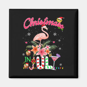 Aimant Flamant rose Rose Fun À Santa Hat Noël En Juillet
