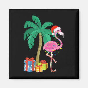 Aimant Flamant rose rose Noël Palmier Tropical Xmas Fu