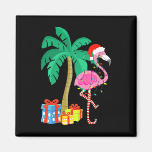 Aimant Flamant rose rose Noël Palmier Tropical Xmas Fu