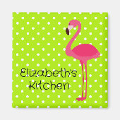 Aimant Flamant rose rose Tropical Avec Pois (Devant)