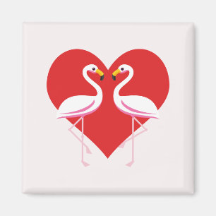 Aimant Flamants roses blancs mignons rose avec coeur roug