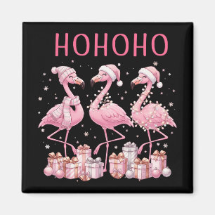 Aimant Flamants roses Noël Ho Ho Ho Chapeau de Père Noël