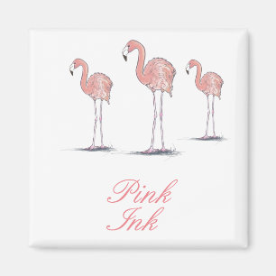 Aimant Flamants roses roses Tropical Thème carré magnétiq