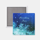 Aimant Flambeau de neige bleu turquoise hiver (Recto/Verso)