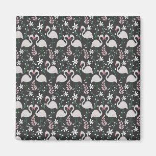 Aimant Flamingo seamless pattern white on dark background