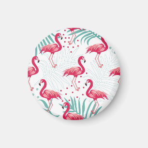 Aimant Flamingo tropical et feuille, motif d'été.