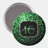 Aimant Flamme de parties scintillant vert foncé brille do (Recto/Verso)