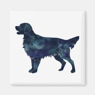 Aimant Flat Coated Retriever Black Watercolor Silhouette