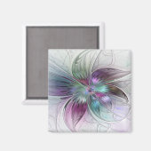 Aimant Fleur Abstraite colorée Art moderne floral fractal (Recto/Verso)