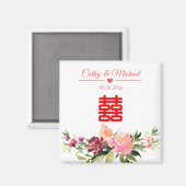 Aimant Fleur aquarelle double bonheur mariage chinois (Recto/Verso)