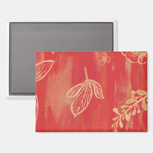 Aimant Fleur aquarelle or rouge (Recto/Verso)