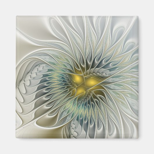 Aimant Fleur argentée dorée Fantastique Art fractal abstr (Devant)