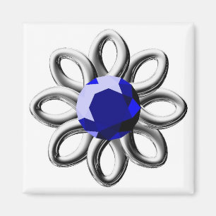 Aimant Fleur argentée en pierre bleue
