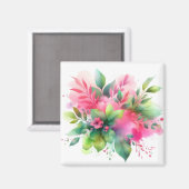 Aimant Fleur botanique aquarelle rose vert (Recto/Verso)