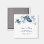 Aimant Fleur botanique poussiéreuse bleu save the date so (Recto/Verso)