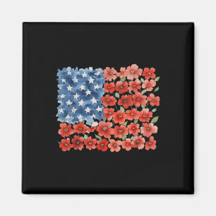 Aimant Fleur Coup de pinceau Drapeau américain 4 juillet