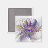Aimant Fleur d'art fractal abstrait énergique et coloré (Recto/Verso)