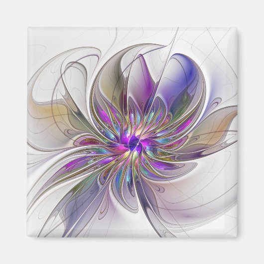 Aimant Fleur d'art fractal abstrait énergique et coloré (Devant)